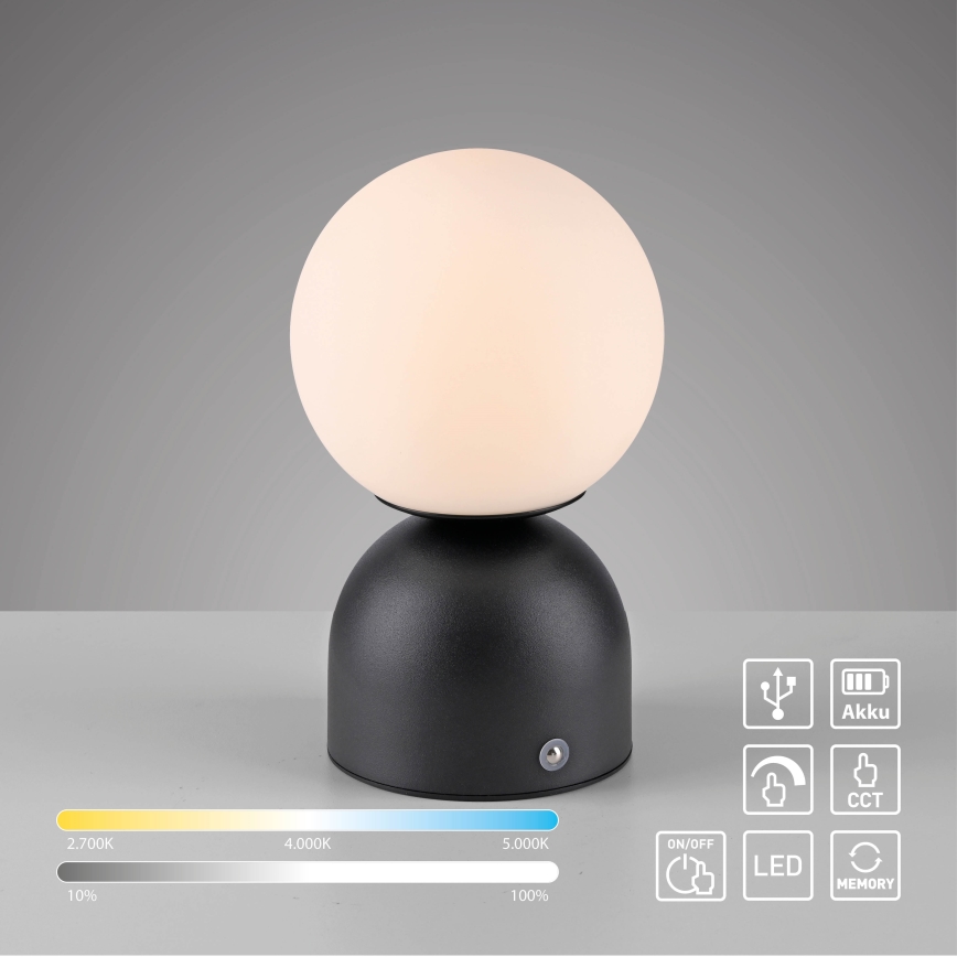 Schöner Wohnen 19218-18 - Lâmpada de mesa recarregável com dimmer sensível ao toque RUDI LED/1,2W/5V 3000-6000K 1200 mAh preta