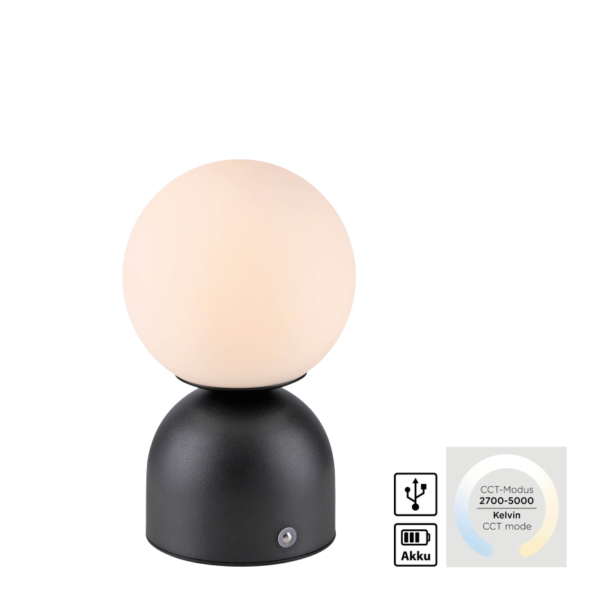 Schöner Wohnen 19218-18 - Lâmpada de mesa recarregável com dimmer sensível ao toque RUDI LED/1,2W/5V 3000-6000K 1200 mAh preta