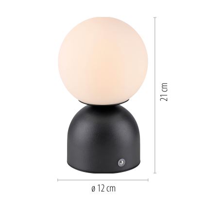 Schöner Wohnen 19218-18 - Lâmpada de mesa recarregável com dimmer sensível ao toque RUDI LED/1,2W/5V 3000-6000K 1200 mAh preta