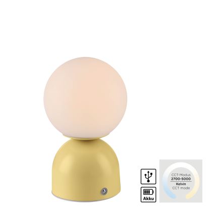 Schöner Wohnen 19218-81 - Candeeiro de mesa recarregável LED RUDI, dimerizável por toque, LED/1,2W/5V 3000-6000K 1200 mAh amarelo