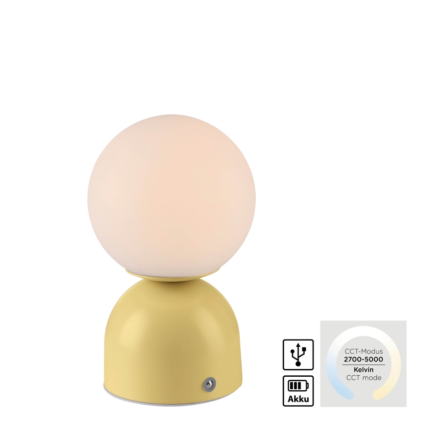 Schöner Wohnen 19218-81 - Candeeiro de mesa recarregável LED RUDI, dimerizável por toque, LED/1,2W/5V 3000-6000K 1200 mAh amarelo