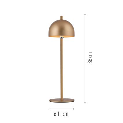 Schöner Wohnen 19244-12 - Candeeiro de mesa exterior recarregável, dimerizável e com controlo tátil BELLIS LED/2,5W/5V 2600 mAh IP54, dourado