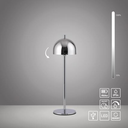 Schöner Wohnen 19244-17 - Candeeiro de mesa exterior LED recarregável BELLIS, regulável por toque, LED/2,5W/5V 2600 mAh IP54, cromado brilhante