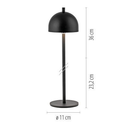 Schöner Wohnen 19244-18 - Lâmpada de mesa para exterior LED recarregável, regulável por toque BELLIS LED/2,5W/5V 2600 mAh IP54 preta