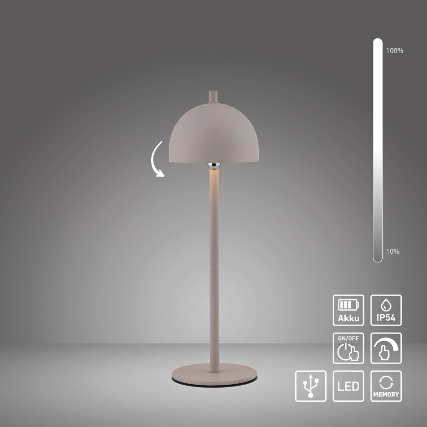 Schöner Wohnen 19244-39 - Lâmpada de mesa para exterior BELLIS LED tátil, regulável e recarregável, 2,5W/5V, 2600 mAh, IP54, cinzento