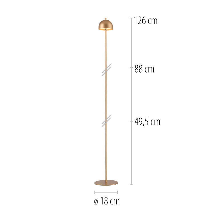 Schöner Wohnen 19245-12 - Candeeiro de pé exterior recarregável com controlo tátil e dimmer BELLIS LED/2,5W/5V 2600 mAh IP54 dourado