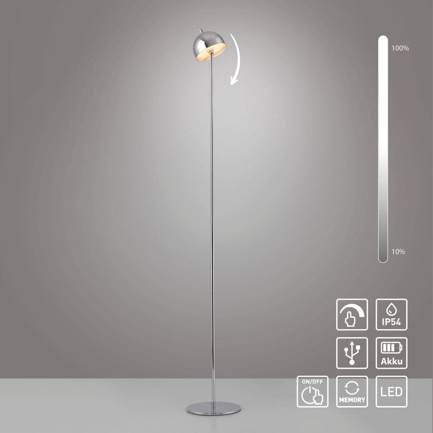 Schöner Wohnen 19245-17 - Lâmpada de pé exterior LED BELLIS, recarregável e dimerizável por toque, LED/2,5W/5V 2600 mAh IP54, cromo brilhante