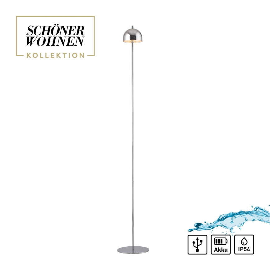 Schöner Wohnen 19245-17 - Lâmpada de pé exterior LED BELLIS, recarregável e dimerizável por toque, LED/2,5W/5V 2600 mAh IP54, cromo brilhante