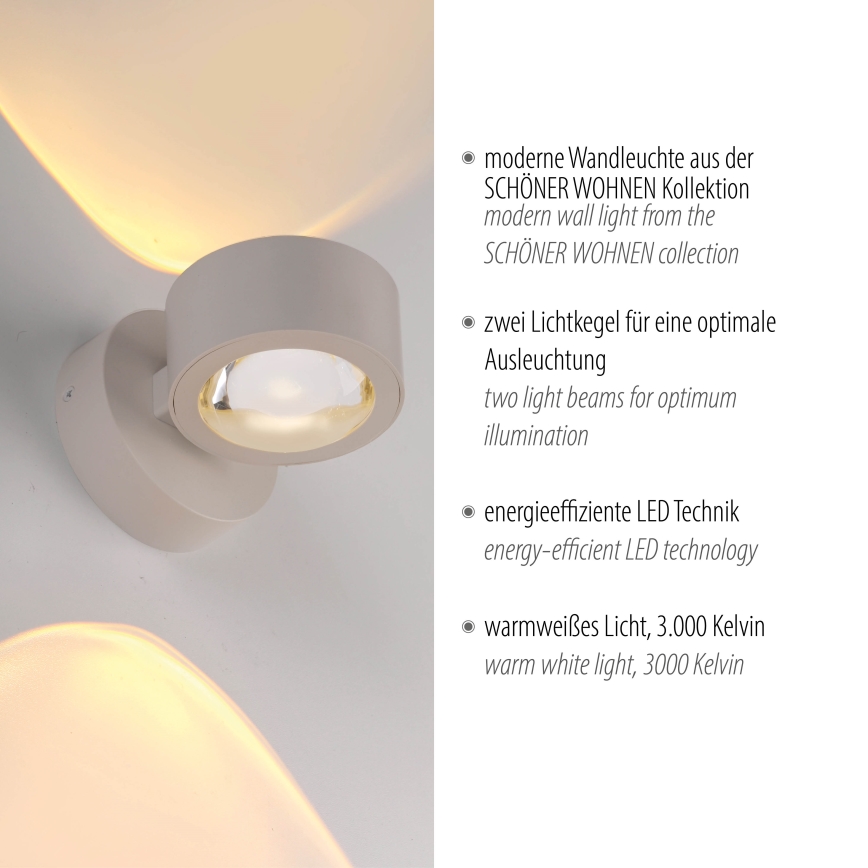 Schöner Wohnen 19331-39 - Aplique de parede LED CHIA 2xLED/2W/230V cinzento