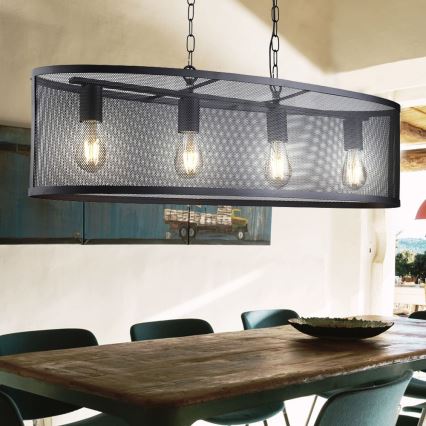 Searchlight - Candelabro numa corrente FISHNET 4xE27/60W/230V preto antigo