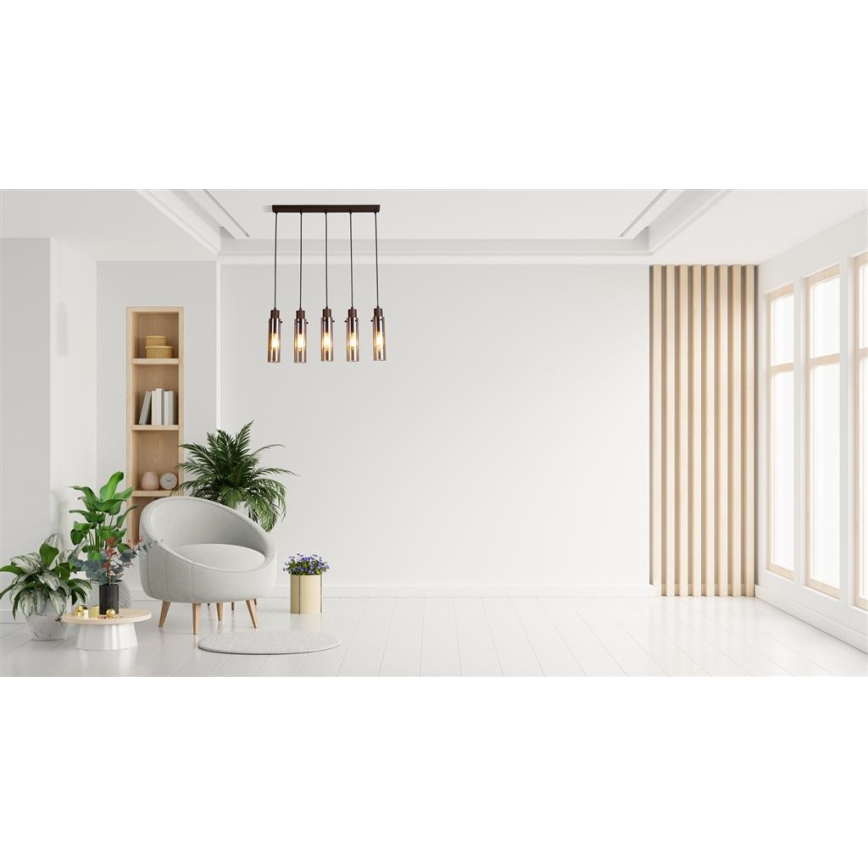 Searchlight - Lustre suspenso por cabo SWEDEN 5xE27/60W/230V castanho/fumado