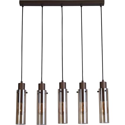 Searchlight - Lustre suspenso por cabo SWEDEN 5xE27/60W/230V castanho/fumado