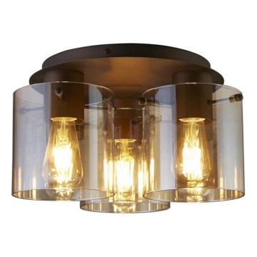 Searchlight - Candeeiro de tecto SWEDEN 3xE27/60W/230V Ø 39 cm castanho/fumado