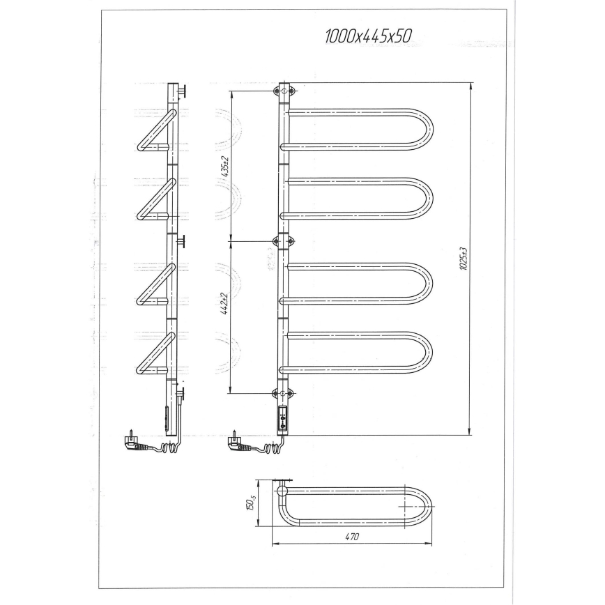 Toalheiro elétrico giratório ELECTRA 120W/230V 102,5x47,5 cm inox/cromado lado esquerdo