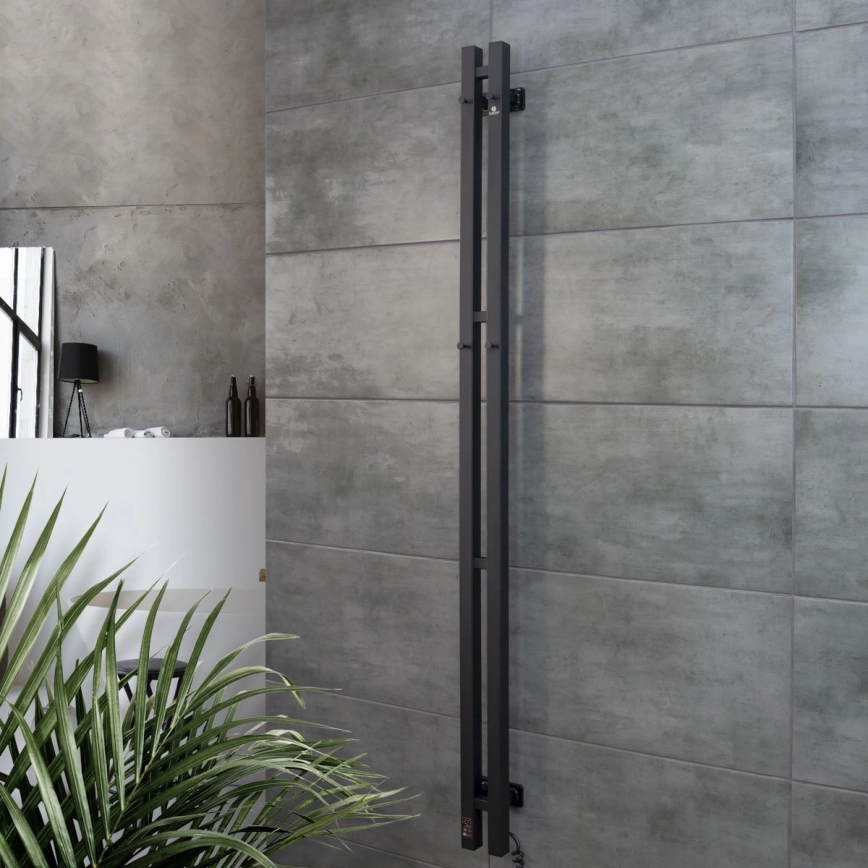 Secador elétrico de toalhas com termostato SILOUETTE 106 W 150 x 9 cm, preto, lado direito