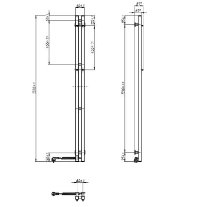Secador elétrico de toalhas com termostato SILOUETTE 106 W 150 x 9 cm, preto, lado direito