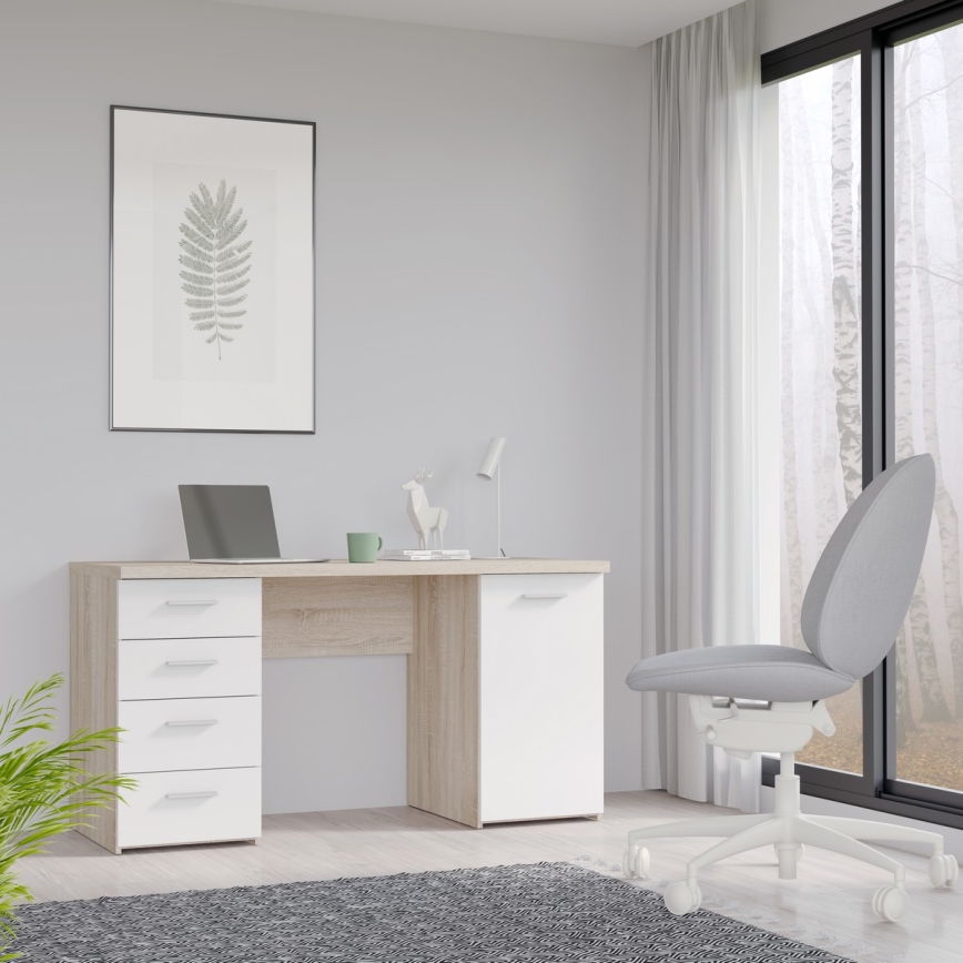 Secretária ARENO branca/carvalho Sonoma