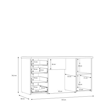 Secretária ARENO branca/carvalho Sonoma