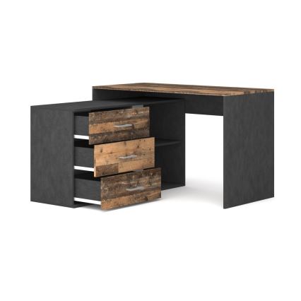 Secretária com gavetas e canto reversível D/E 120x120 cm JULES castanho/preto