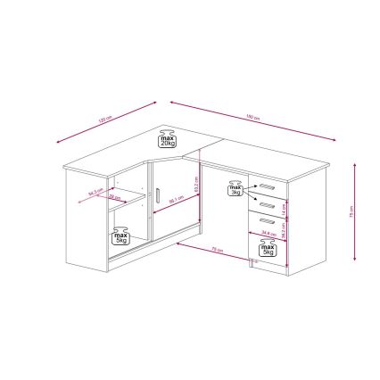 Secretária com prateleira e gavetas ROBERTO, lado esquerdo, 150x120 cm, carvalho artisan/branco