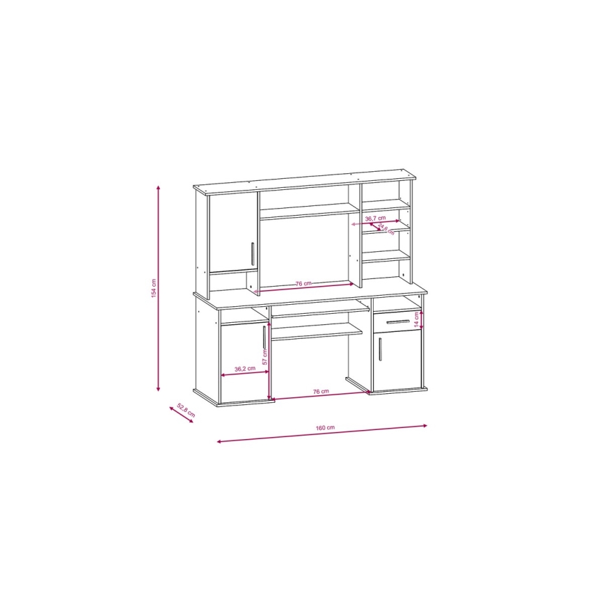 Secretária com prateleira ELIAN carvalho sonoma cinzento/branco