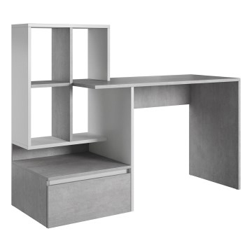 Secretária com prateleira MARLO cinzento betão/branco