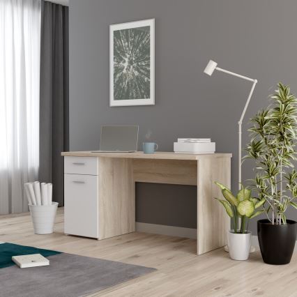 Secretária GINO branca/carvalho sonoma