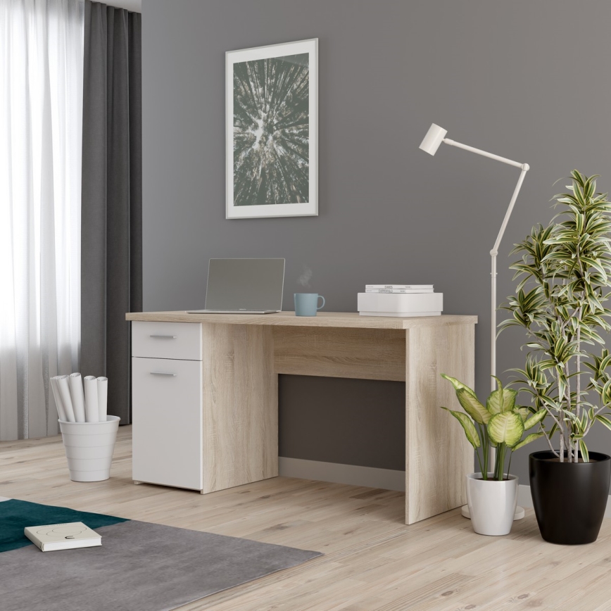 Secretária GINO branca/carvalho sonoma