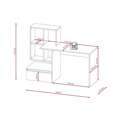 Secretária MARLO com prateleira, carvalho Artisan/antracite