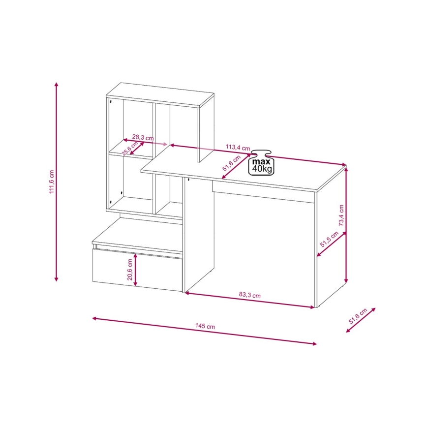 Secretária MARLO com prateleira, carvalho Artisan/antracite