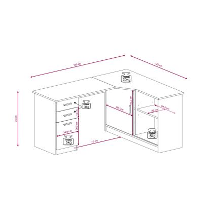 Secretária ROBERTO com prateleira e gavetas, lado direito, carvalho artisan/branco
