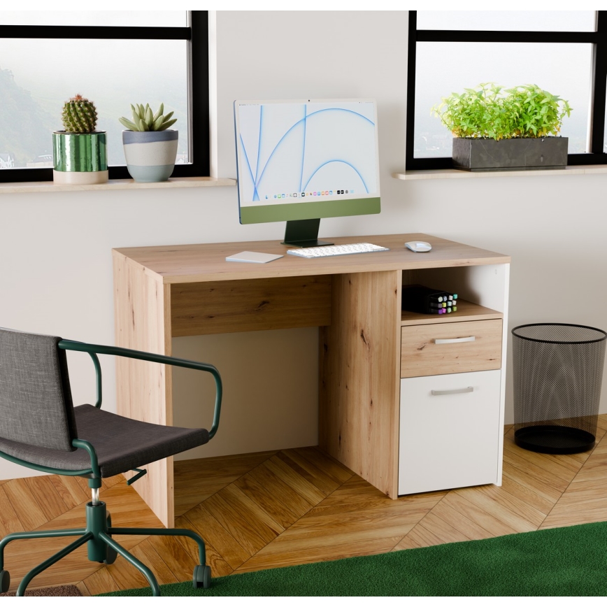 Secretária URO carvalho artisan/branco