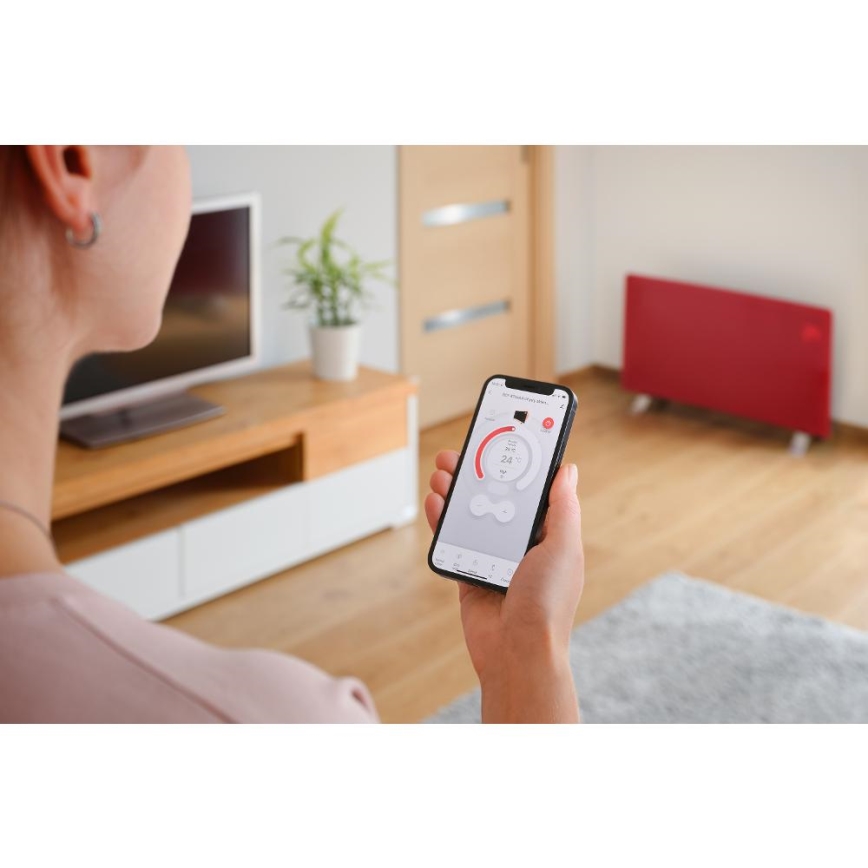 Sencor - Aquecedor elétrico/convector inteligente 1200/2400W/230V IP24 Wi-Fi vermelho