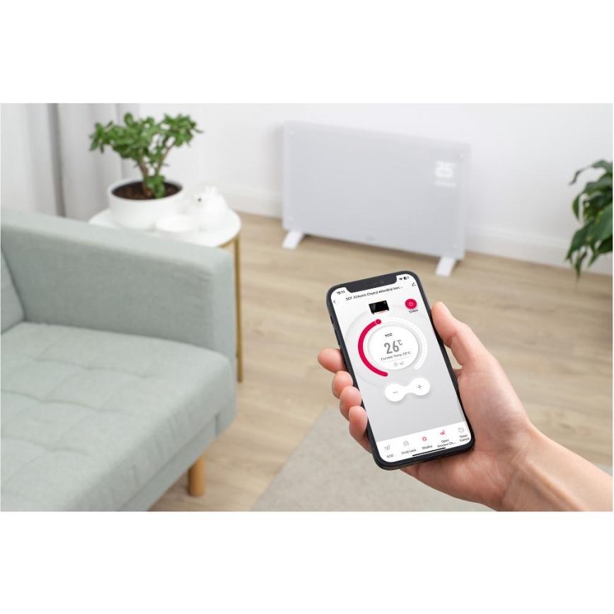 Sencor - Aquecedor/convector elétrico inteligente 2000W/230V IP24 Wi-Fi branco + controlo remoto