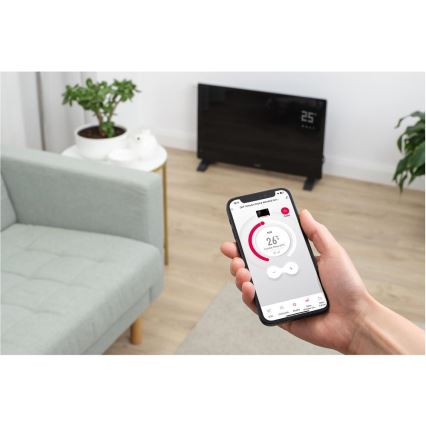 Sencor - Aquecedor elétrico/convector inteligente 2000W/230V IP24 Wi-Fi preto + comando remoto