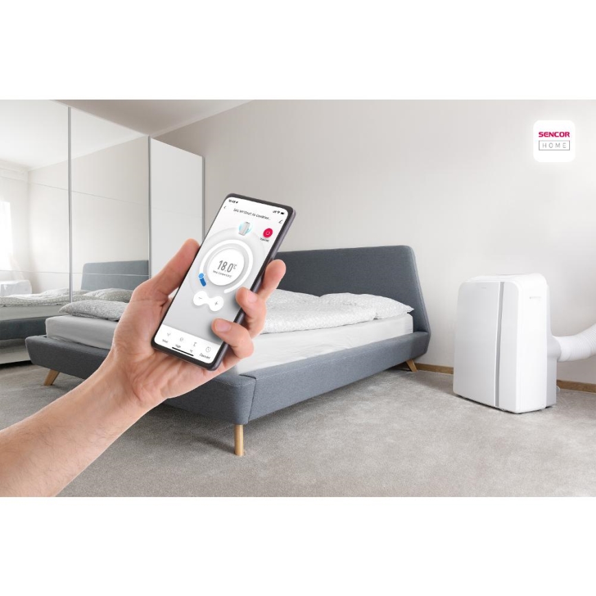 Sencor - Ar condicionado inteligente e portátil 3 em 1, incluindo acessórios 1450W/230V 12000 BTU Wi-Fi branco + comando