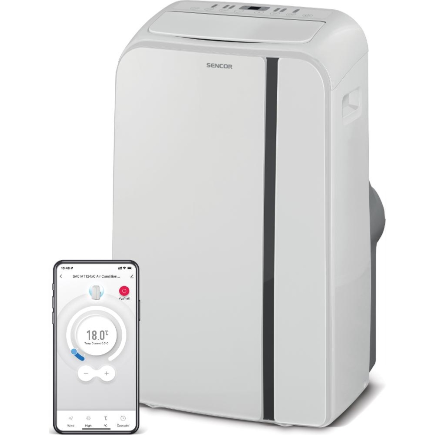 Sencor - Ar condicionado inteligente e portátil 3 em 1, incluindo acessórios 1450W/230V 12000 BTU Wi-Fi branco + comando