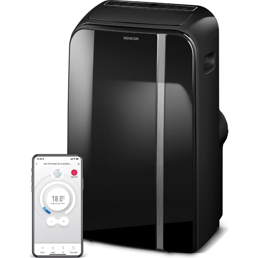 Sencor - Ar condicionado inteligente e portátil 3 em 1, incluindo acessórios 1450W/230V 12000 BTU Wi-Fi preto + comando