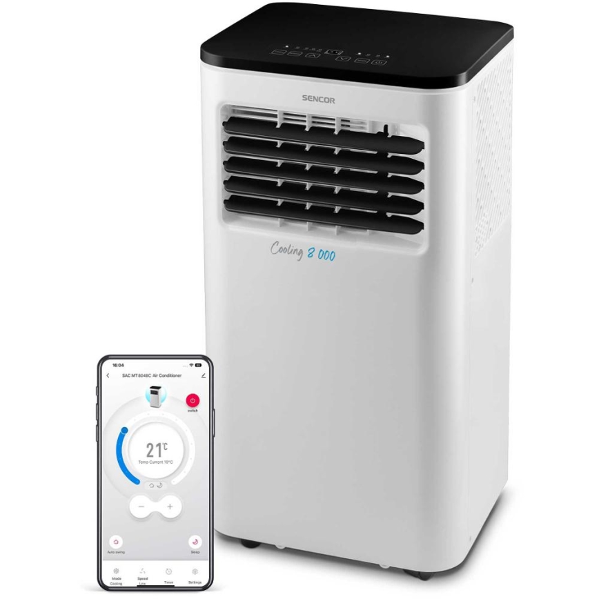 Sencor - Ar condicionado inteligente e portátil 3 em 1, incluindo acessórios 805W/230V 8000 BTU Wi-Fi + comando
