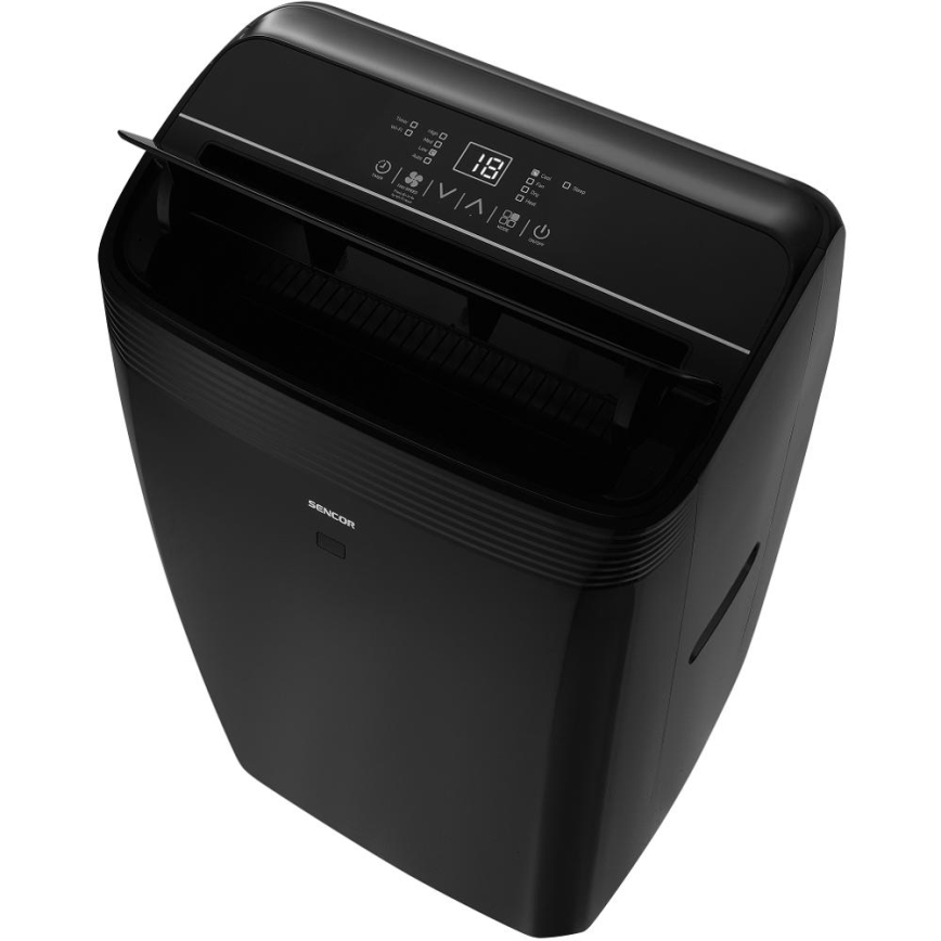 Sencor - Ar condicionado móvel inteligente 4 em 1 com acessórios completos 900W/230V 9000 BTU Wi-Fi preto + comando à distância