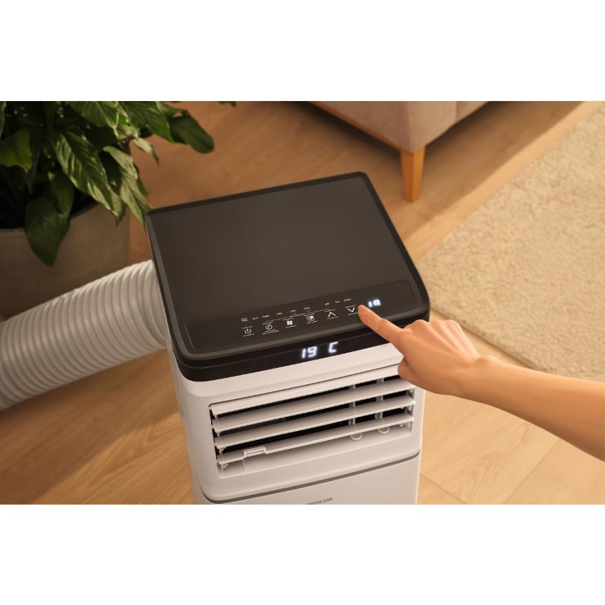 Sencor - Ar condicionado portátil inteligente 3 em 1, inclui conjunto completo de acessórios, 1020W/230V, 10000 BTU, Wi-Fi, branco + controlo remoto