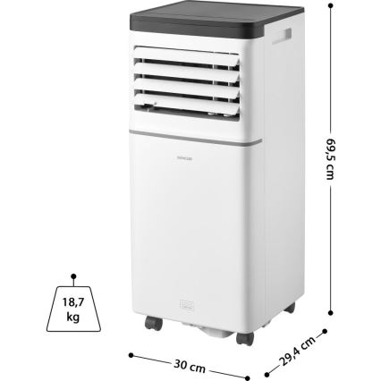 Sencor - Ar condicionado portátil inteligente 3 em 1 com acessórios completos 760 W/230 V 7000 BTU Wi-Fi branco + comando remoto