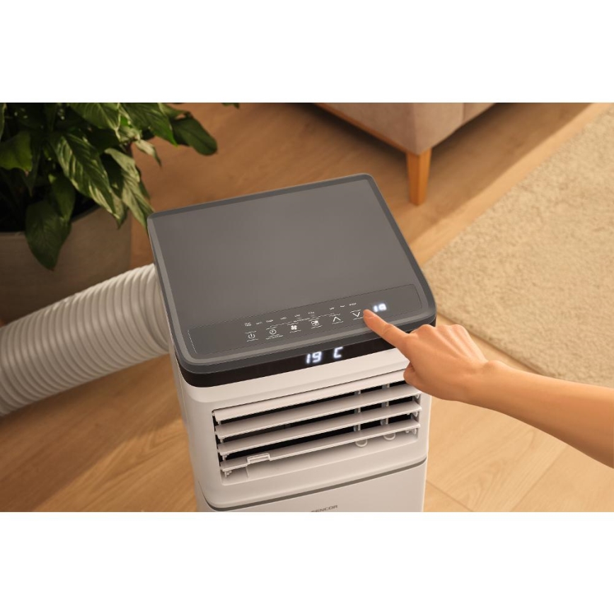 Sencor - Ar condicionado portátil inteligente 3 em 1, com todos os acessórios, 815W/230V, 8000 BTU, Wi‑Fi, branco + comando remoto