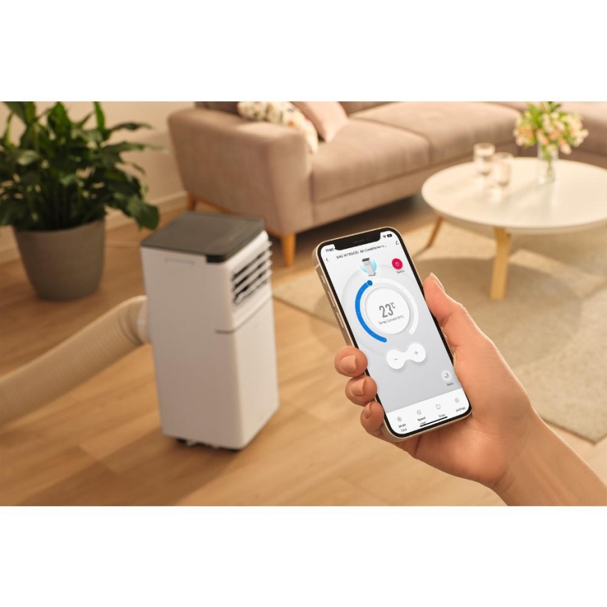 Sencor - Ar condicionado portátil inteligente 3 em 1, com todos os acessórios, 815W/230V, 8000 BTU, Wi‑Fi, branco + comando remoto