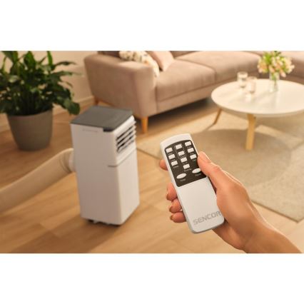 Sencor - Ar condicionado portátil inteligente 3 em 1, com todos os acessórios, 815W/230V, 8000 BTU, Wi‑Fi, branco + comando remoto
