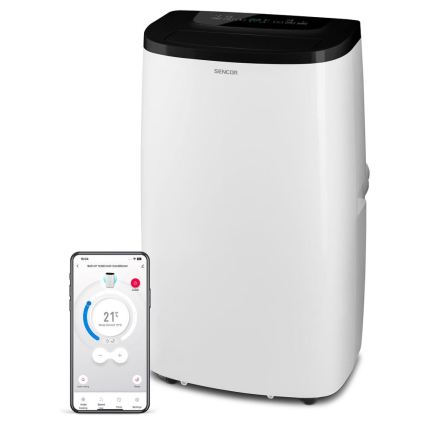 Sencor - Ar condicionado portátil inteligente 4 em 1 com acessórios completos, 1700 W/230 V, 12 000 BTU, Wi-Fi, branco + comando remoto