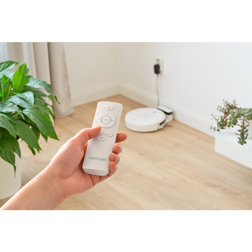 Sencor - Aspirador robô 2 em 1 com função de mopa 18W/1500 mAh branco + comando à distância