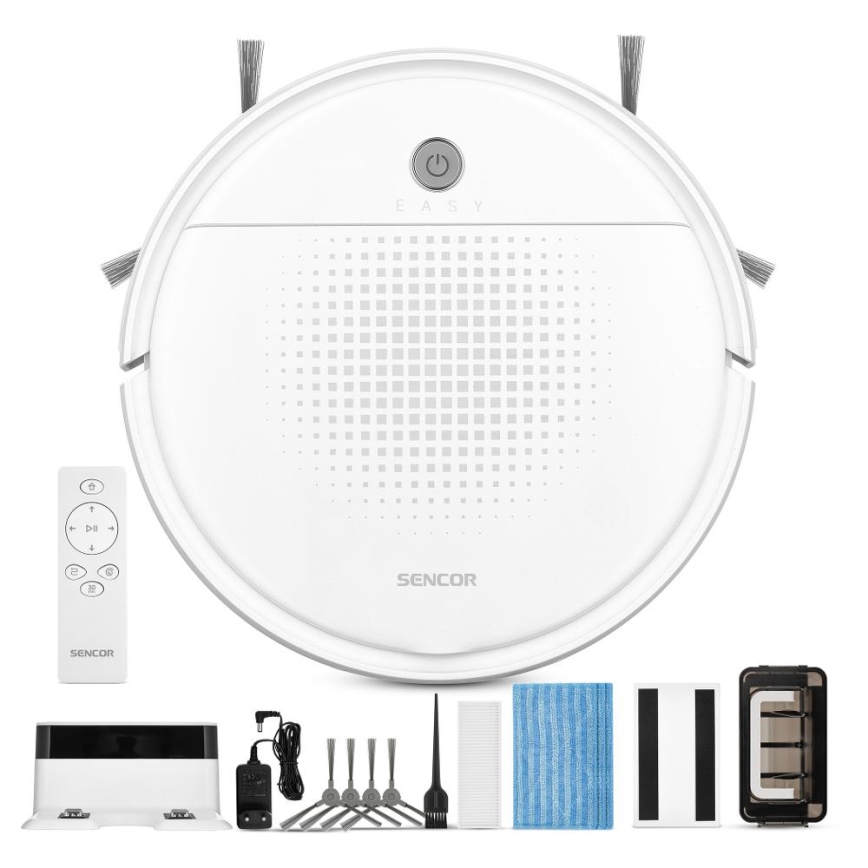 Sencor - Aspirador robô 2 em 1 com função de mopa 18W/1500 mAh branco + comando à distância