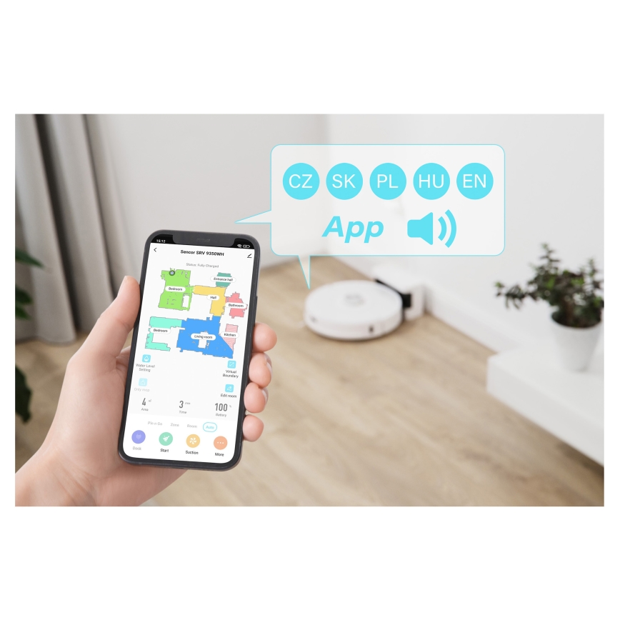 Sencor - Aspirador robótico 2 em 1 com mop, 50 W/5000 mAh, Wi-Fi, branco + controlo remoto