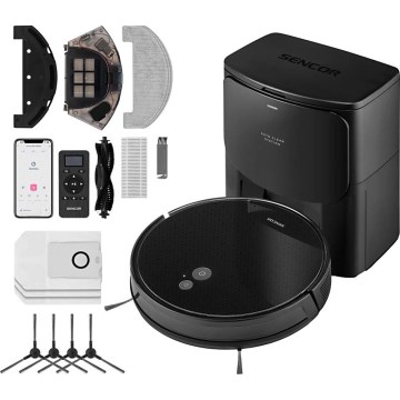 Sencor - Aspirador robô 2 em 1 com mopa 16 W/2600 mAh Wi-Fi preto + controlo remoto